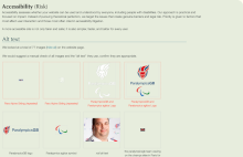 Screenshot of sample /confirm report showing accessibility information, specifically problems with image 'alt' text.